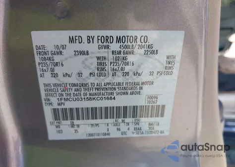 2008 Ford Escape Xlt z USA, uszkodzony, nr VIN 1FMCU03158KC01684